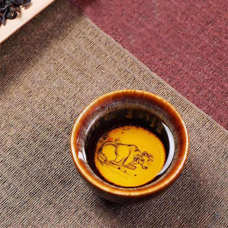 Taza de té de cerámica con diseño del zodíaco chino, 12 Buddha Stones, Kung Fu Jian, taza de té chino Zhan, 73ml