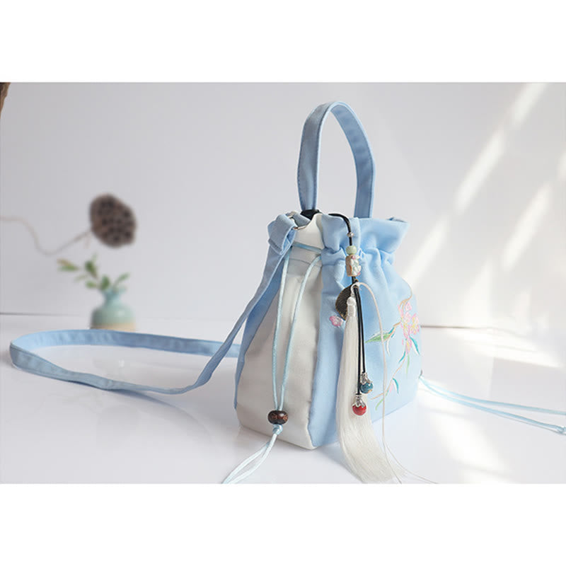 Bolso de hombro de lona con flores bordadas hechas a mano con Buddha Stones