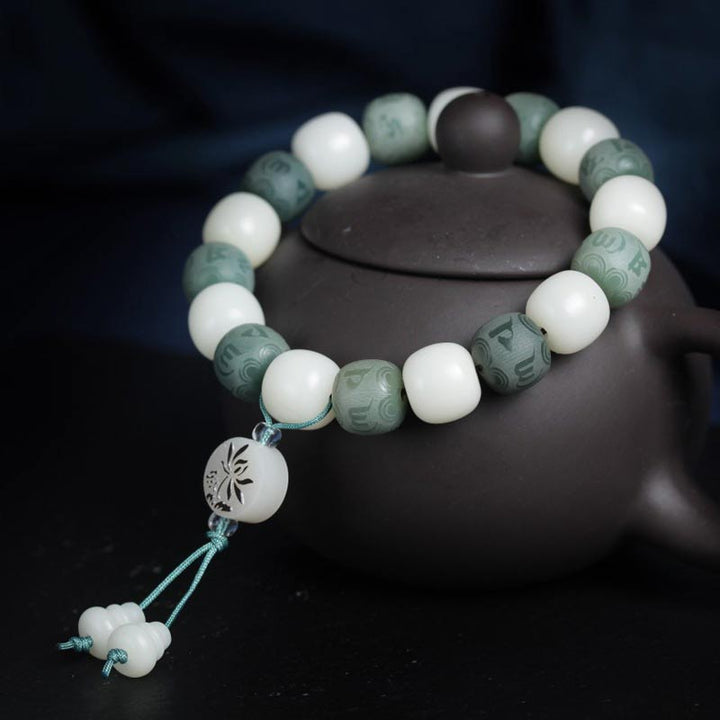 Pulsera de protección de seis palabras verdaderas Bodhi blanco con Buddha Stones