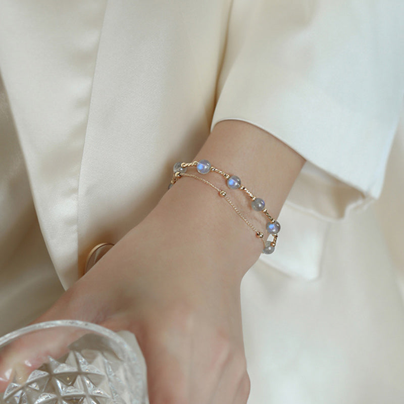 Pulsera de cadena con encanto positivo de piedra lunar