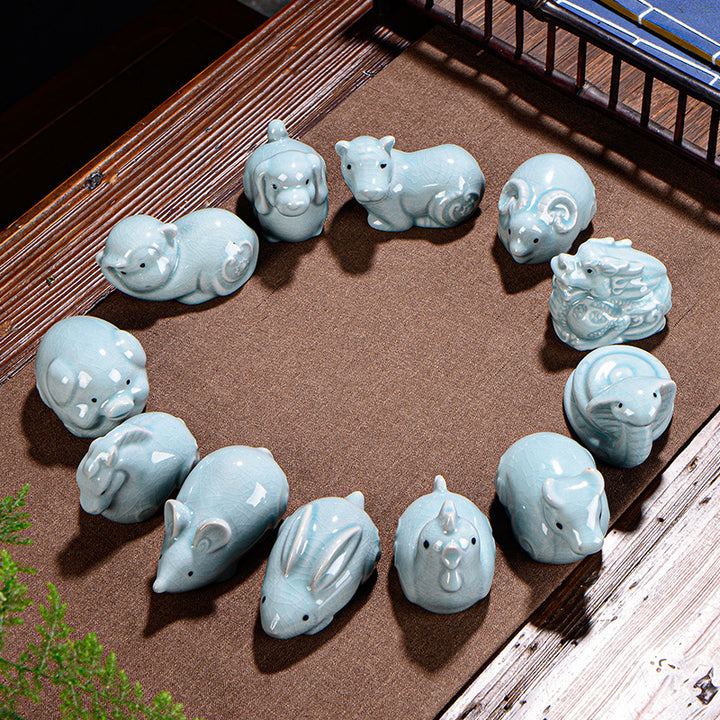 Buddha Stones zodiaco chino riqueza cerámica té mascota hogar estatuilla decoración