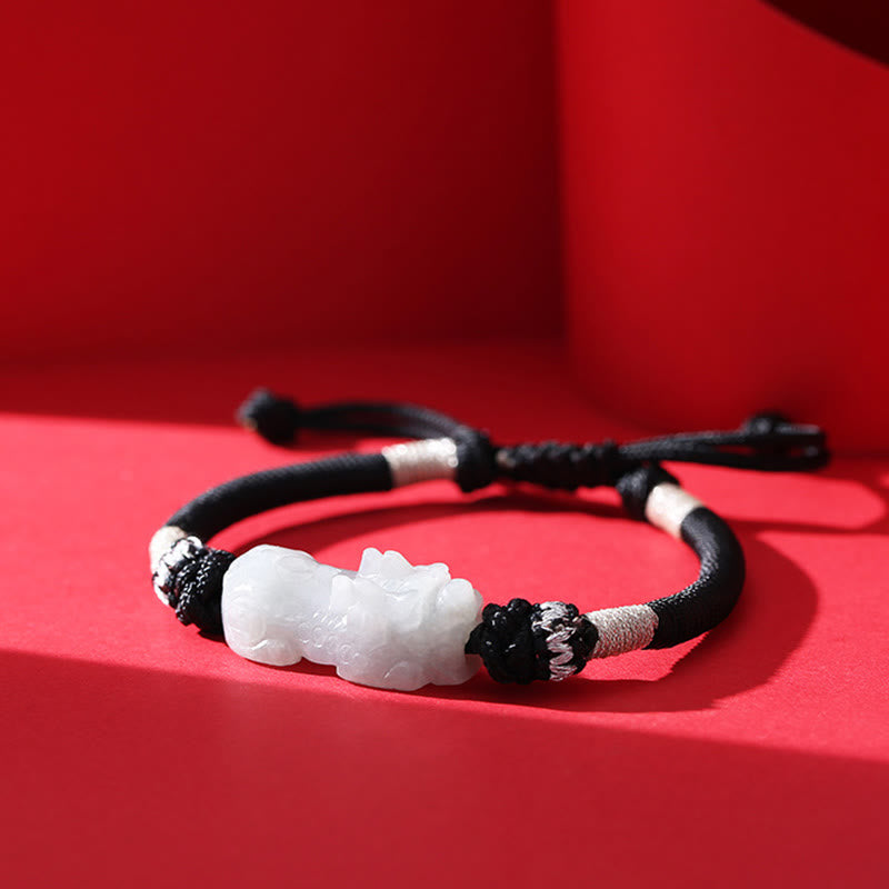 Pulsera de cuerda trenzada de Buddha Stones hecha a mano de Jade Natural PiXiu suerte prosperidad