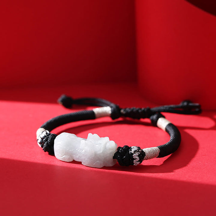Pulsera de cuerda trenzada de Buddha Stones hecha a mano de Jade Natural PiXiu suerte prosperidad