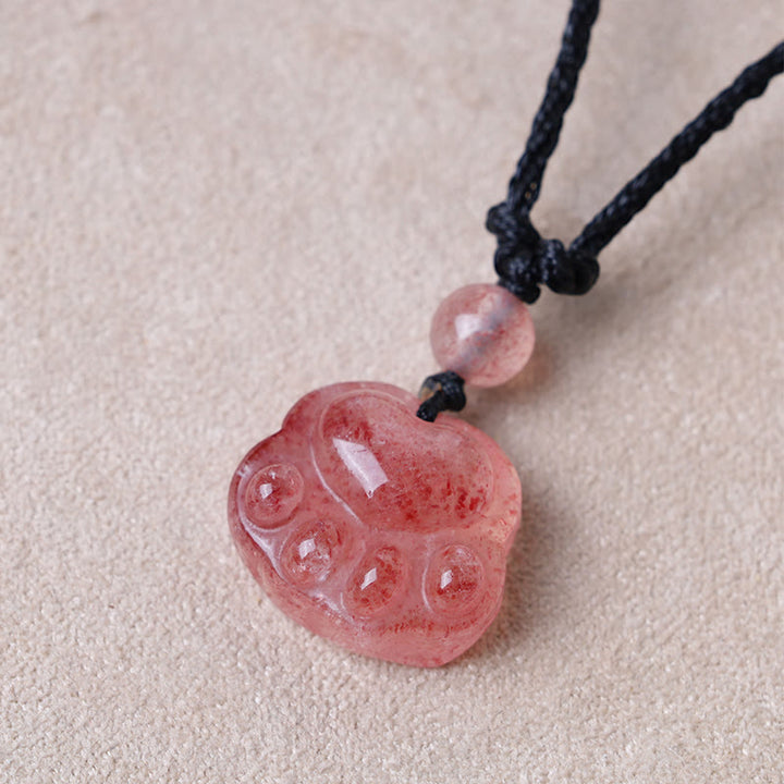 Colgante de collar curativo con garra de gato preciosa de cuarzo fresa con Buddha Stones - image 3