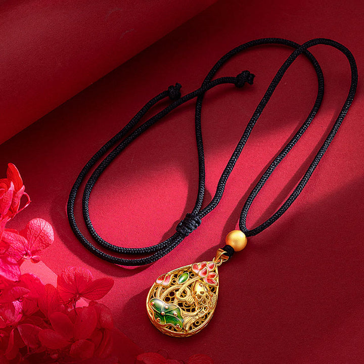 Buddha Stones Koi pez flor de loto hoja cobre suerte collar colgante - Pez koi loto - image 1