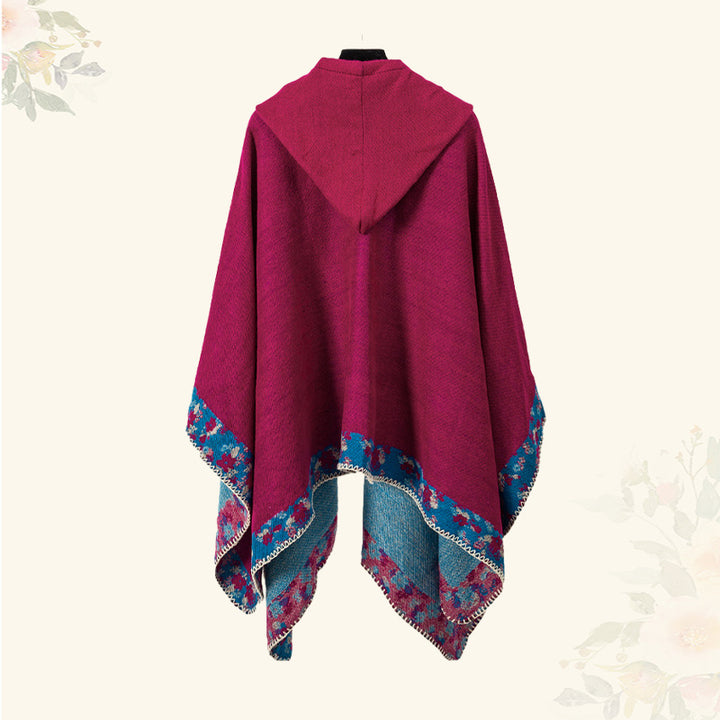 Buddha Stones Chal tibetano Frontera Pequeña Flor Floral Capa con Capucha Invierno Acogedor Bufanda de Viaje Abrigo