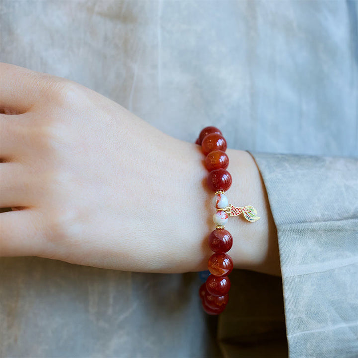 Buddha Stones roja natural Talismán de la paz Fu Carácter Dragón Cola Confianza Charm Pulsera