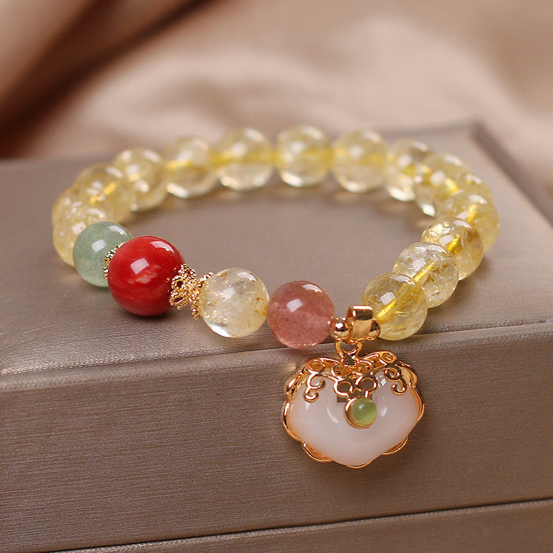 Pulsera con dijes de protección de cuarzo, fresa, jade blanco, citrino natural, Buddha Stones