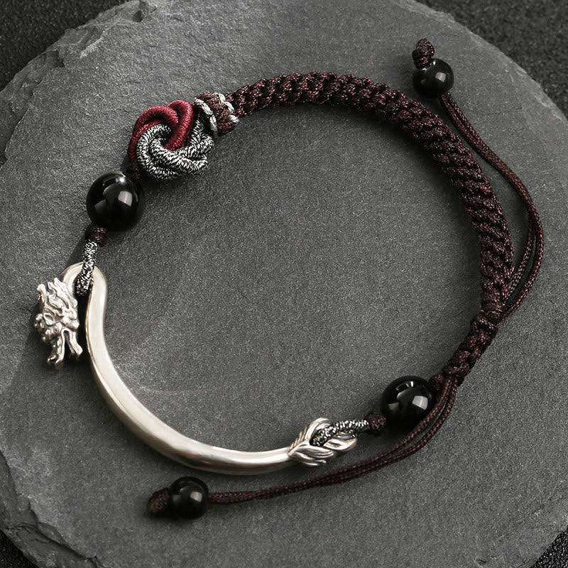 Pulsera trenzada hecha a mano con diseño de dragón auspicioso de plata de ley 925 con Buddha Stones - image 2
