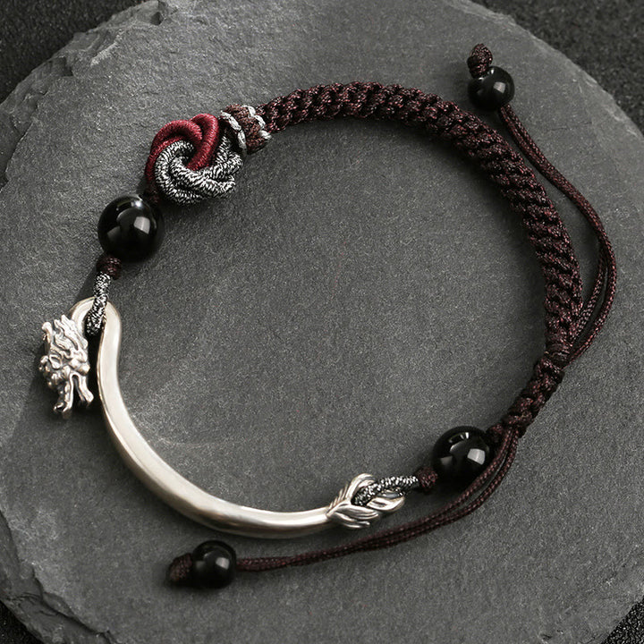 Pulsera trenzada hecha a mano con diseño de dragón auspicioso de plata de ley 925 con Buddha Stones - image 2