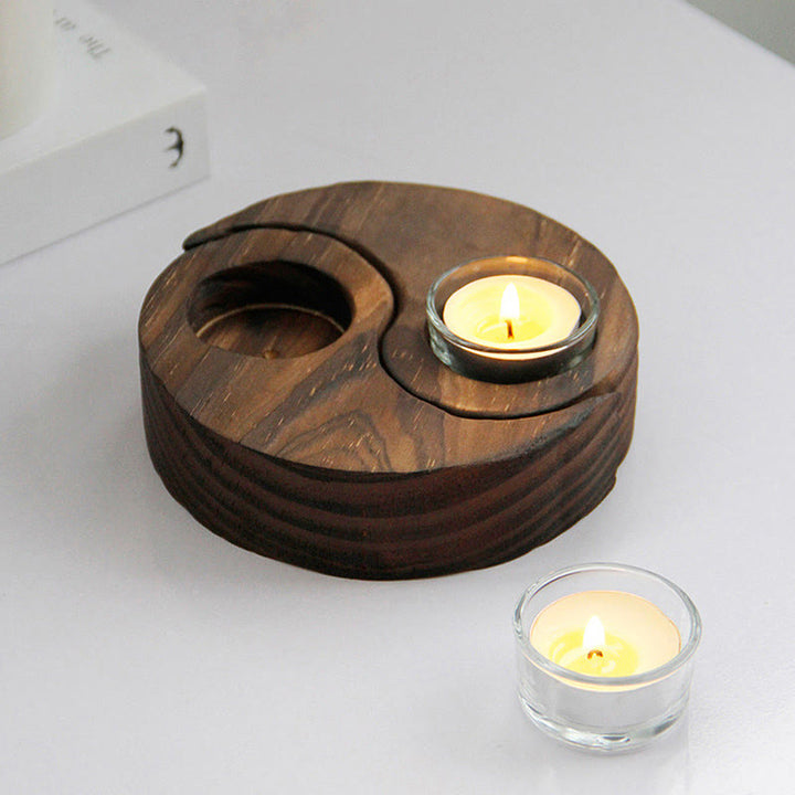 Portavelas de madera Yin Yang, artículos de uso para rituales de meditación