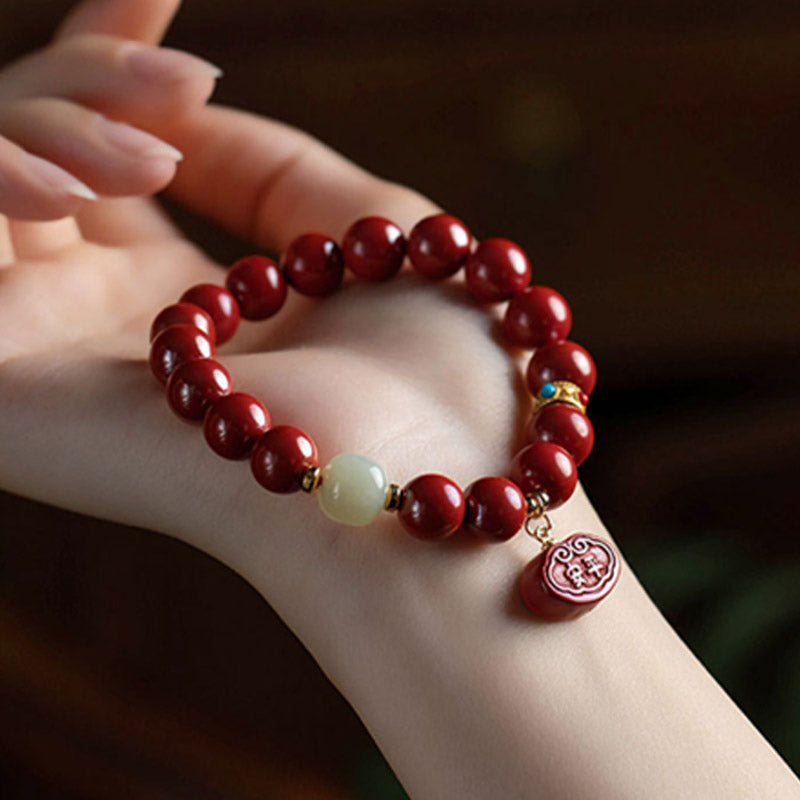 Pulsera con dijes de protección curativa de jade cinabrio con Buddha Stones