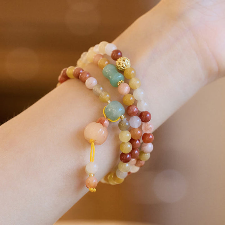 Pulsera de triple envoltura con Buddha Stones, seda dorada Natural, Jade, calabaza, riqueza, suerte