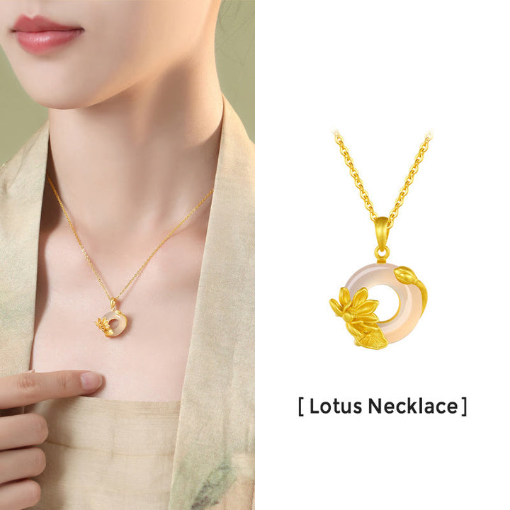 Collar de plata de ley S925 con colgante de loto y hebilla de la paz de calcedonia blanca Natural con Buddha Stones