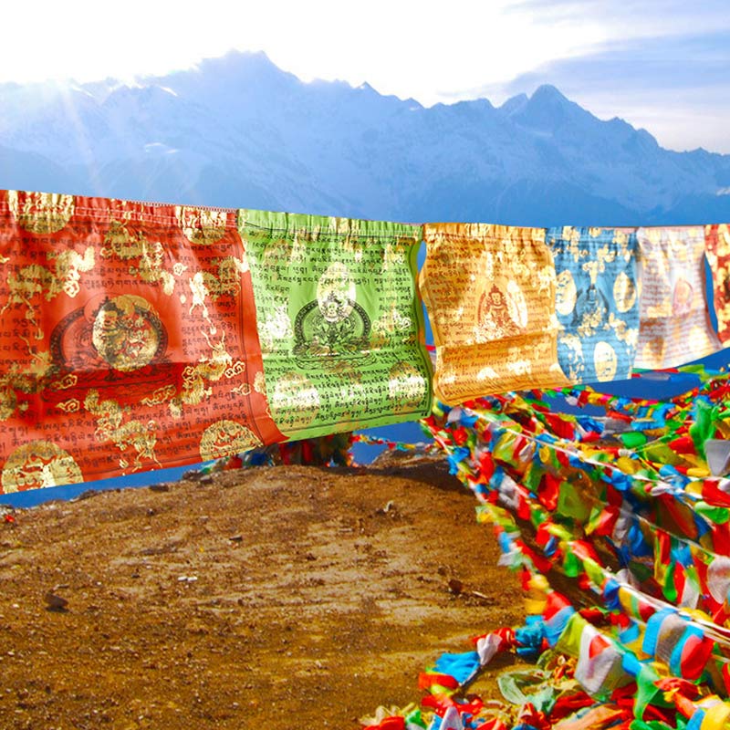 Tibetano 5 colores Windhorse bendición longevidad Sutra al aire libre 20 piezas decoración de bandera de oración - 7 metros - image 0