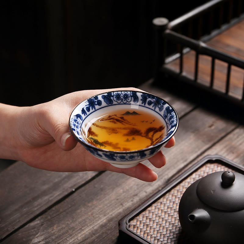 Taza de té de Buddha Stones, flores, carácter Fu, montañas, loto, flores de cerezo, taza de té de Kung Fu