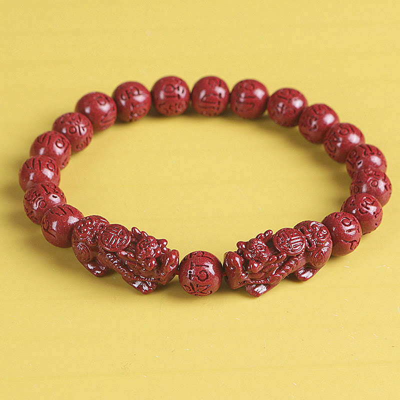 Pulsera de cuentas de cinabrio PiXiu doble Natural Om Mani Padme Hum riqueza y suerte