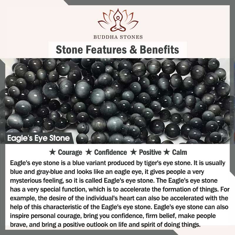 Buddha Stones Plata de Ley 925 108 Cuentas Mala Piedra Ojo de Águila Pulsera Positiva de Piedra Lunar