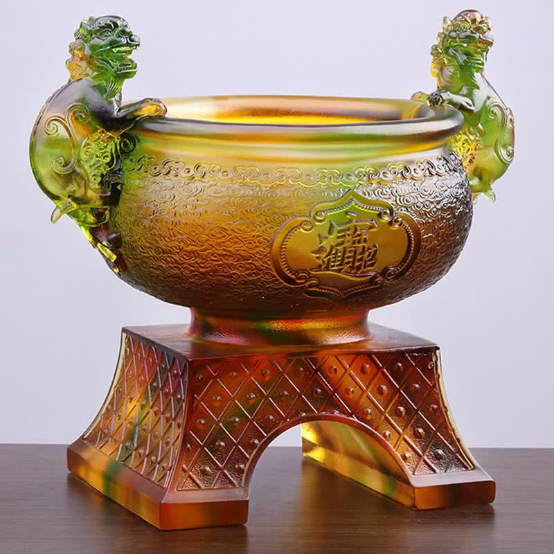Hecho a mano Liuli Crystal PiXiu Treasure Bowl Art Piece Decoración del hogar