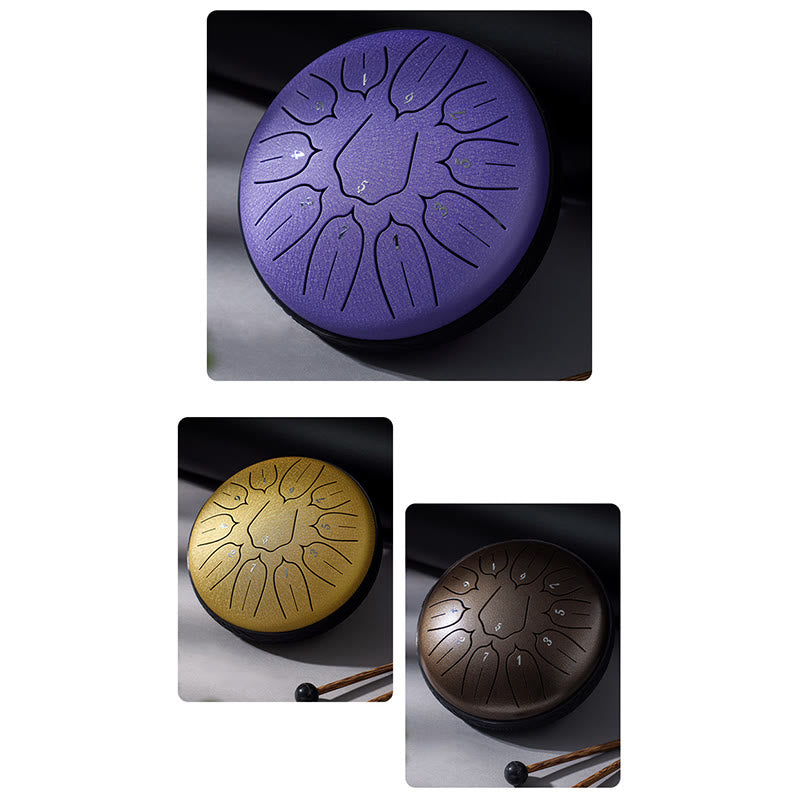 Buddha Stones Tambor de lengua de acero, sonido curativo, meditación, yoga, tambor de loto, 11 notas, 6 pulgadas