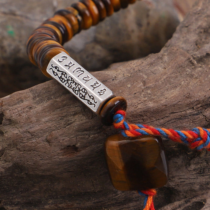 Pulsera de poder de protección Om Mani Padme Hum de ojo de tigre tibetano