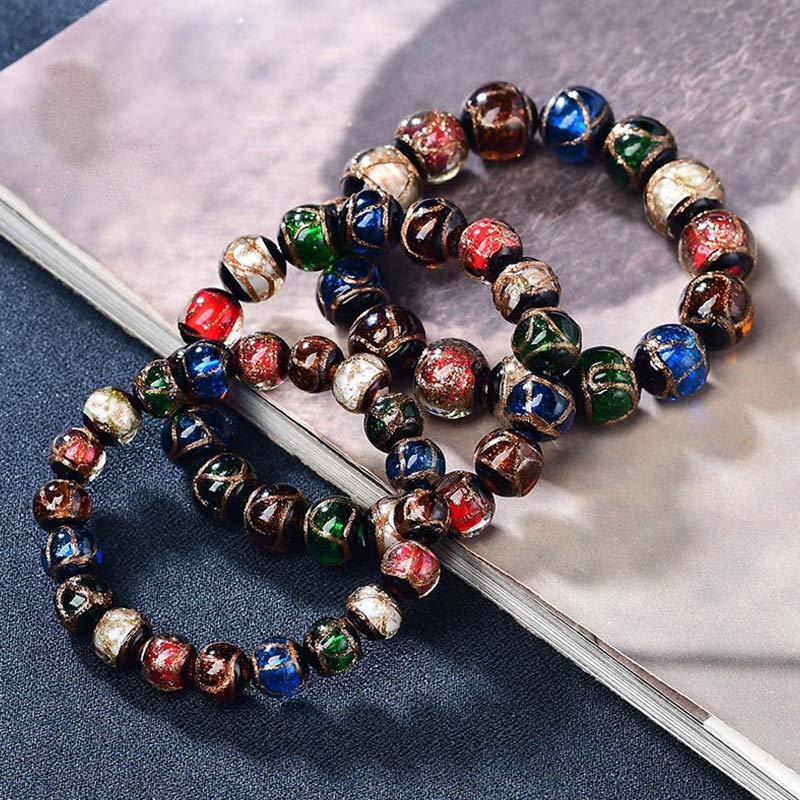 Pulsera de la suerte con cuentas de cristal de Liuli de colores y Buddha Stones