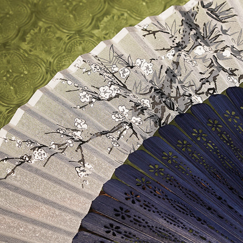 Abanico plegable de bambú de mano con ramas de flores antiguas de Buddha Stones 21cm