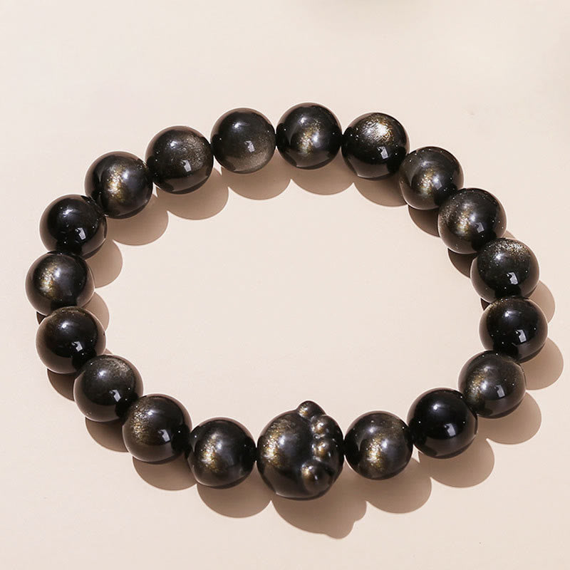 Buddha Stones Oro Natural Brillo Obsidiana Plata Brillo Obsidiana Linda Pata de Gato Garra Riqueza Pulsera - Obsidiana con brillo dorado - 10 mm - image 1