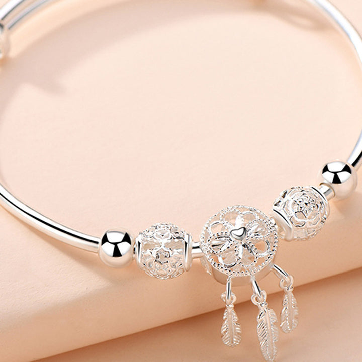 Pulsera con dije de atrapasueños con bendición de cobre blanco tibetano