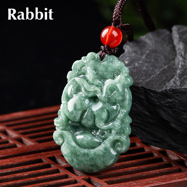 Colgante de collar de prosperidad del zodíaco chino con Buddha Stones de jade natural 12 - Conejo - image 18