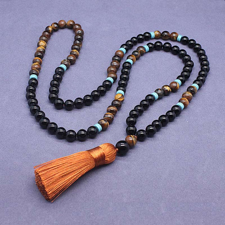 Juego de mala pacífica de ónix negro tibetano con Buddha Stones