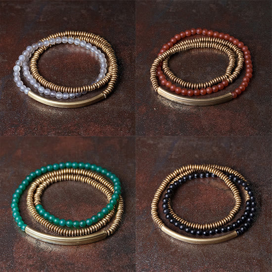 Pulsera tibetana de triple envoltura con protección de cobre y piedra de ágata