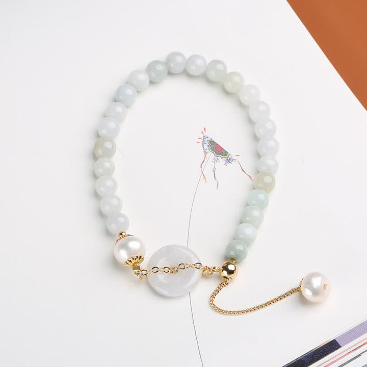 Pulsera de suerte de prosperidad con hebilla de paz y perlas de jade natural