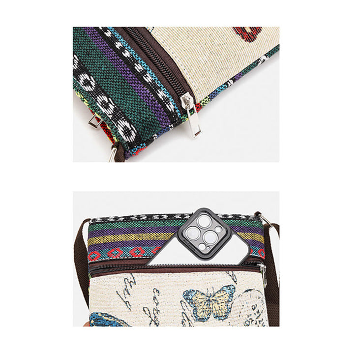 Bolso bandolera de lona bordado con mariposa de elefante, bolso bandolera