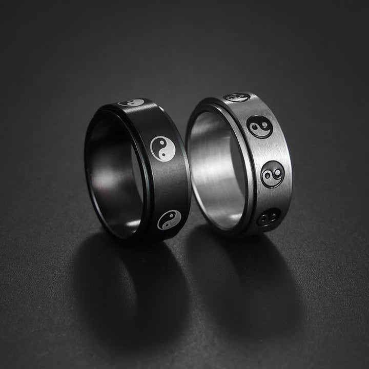 Anillo giratorio de equilibrio de acero titanio Yin Yang con Buddha Stones