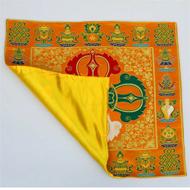 Tapete para altar de oración con nudo sin fin, tapete para meditación curativa, 8 símbolos auspiciosos, camino de mesa