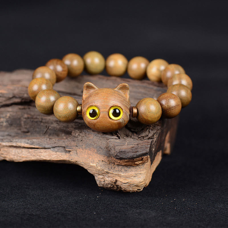 Buddha Stones Madera de ébano Sándalo verde Sándalo rojo Precioso gato Pulsera de equilibrio - image 5