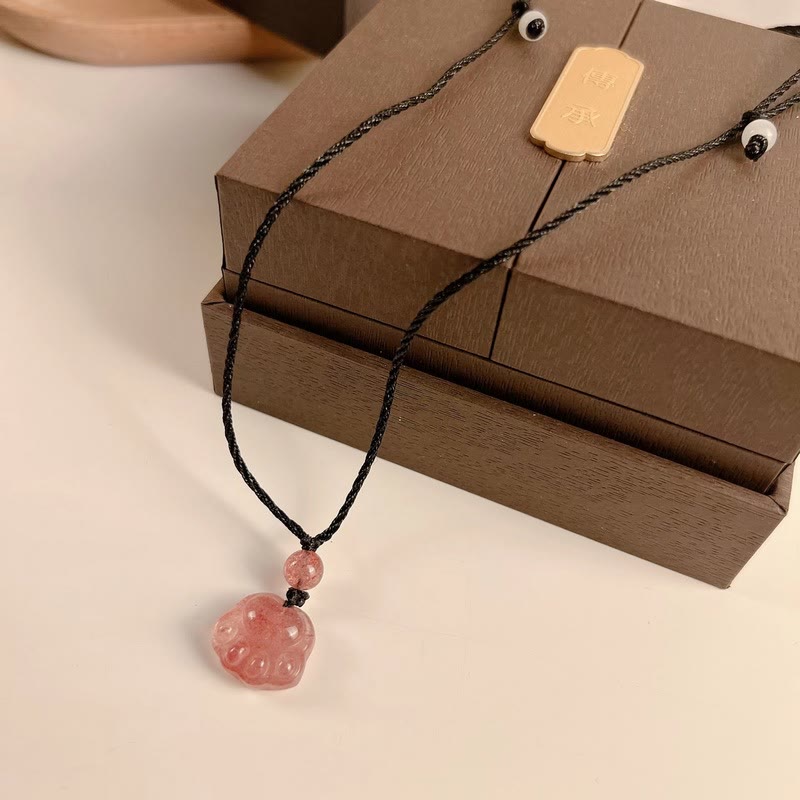 Colgante de collar curativo con garra de gato preciosa de cuarzo fresa con Buddha Stones - image 10