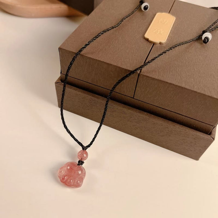Colgante de collar curativo con garra de gato preciosa de cuarzo fresa con Buddha Stones - image 10