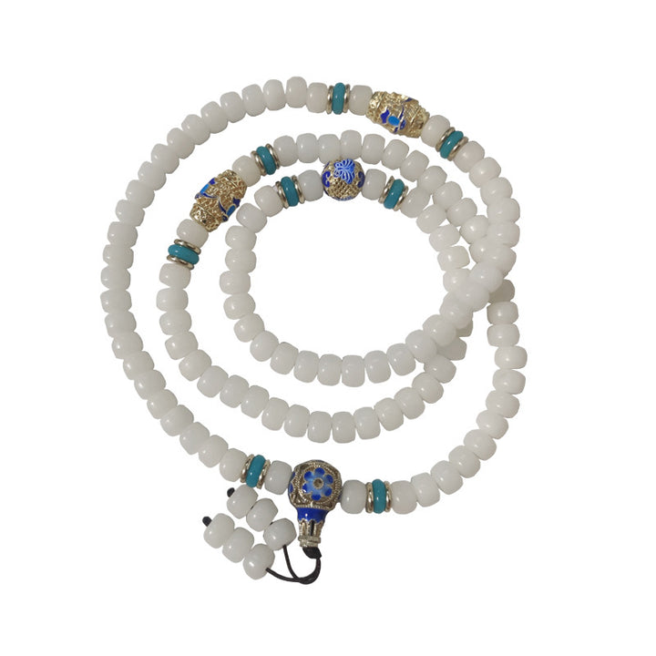 Pulsera de riqueza con 108 cuentas de Mala de semillas de Bodhi blancas naturales con Buddha Stones