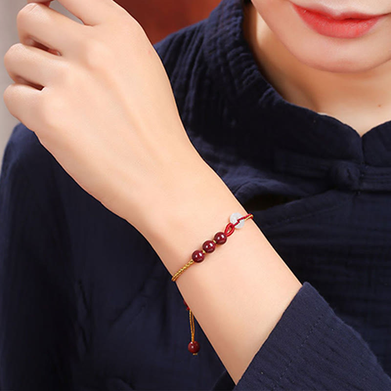 Pulsera de bendición con hebilla de paz de jade cinabrio natural con Buddha Stones