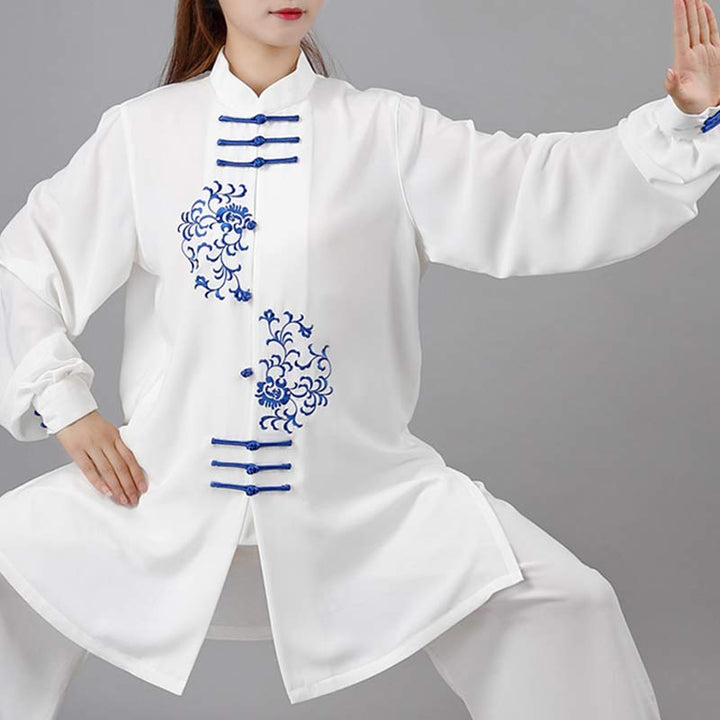 Conjunto de ropa unisex con bordado de flores y Buddha Stones para meditación, oración, espiritualidad, zen, tai chi y qigong.