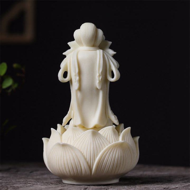 Buddha Stones Mini fruta de marfil Kwan Yin Avalokitesvara Lotus riqueza decoración de escritorio - image 3
