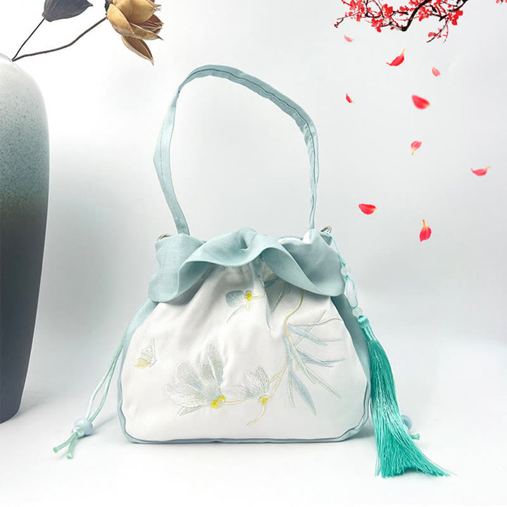 Buddha Stones Suzhou Bordado Camelia Magnolia Peonía Loto Seda Bolso Bandolera Bolso Bandolera Bolso