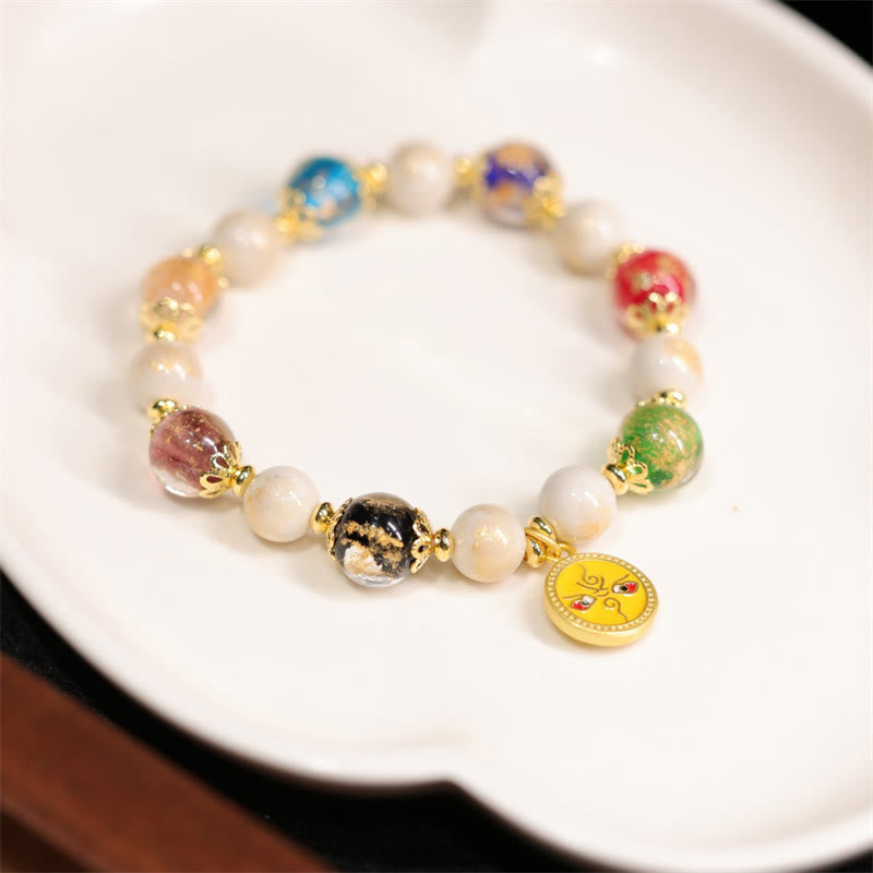 Buddha Stones tibetanas, cinco dioses de la riqueza, fortuna, cuentas de cristal Liuli, cuentas de porcelana de ceniza de incienso, pulsera con abalorio