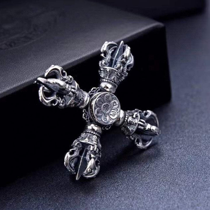 Colgante tibetano de plata de ley 925 con doble Dorje Vajra grabado poder espiritual - image 1