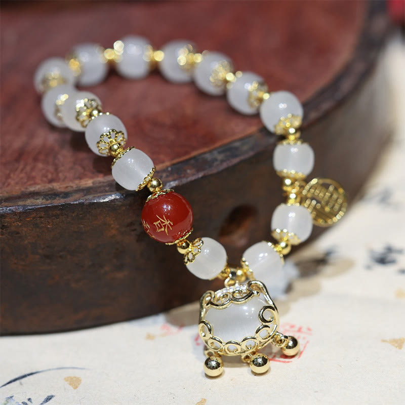 Pulsera de bendición de personaje Fu con dije de cerradura china de molino de Buddha Stones