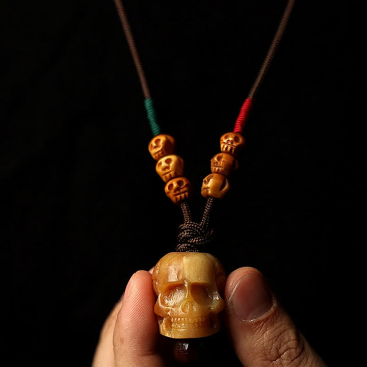 Buddha Stones, colgante de collar de protección del bosque del Señor del cadáver, cráneo de hueso de camello tibetano