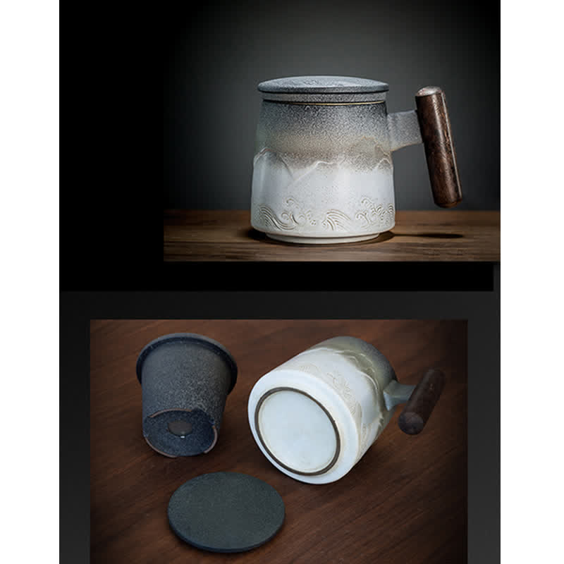 Tazas de té de cerámica vintage con diseño de Buddha Stones y piedras de montaña y mar