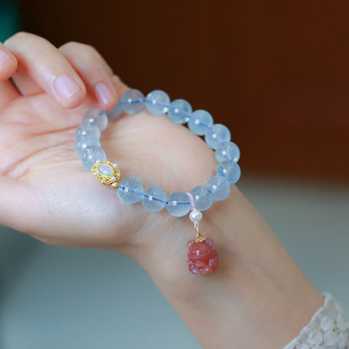 Pulsera con dijes curativos, cuentas de perlas de ágata roja, aguamarina natural, Buddha Stones
